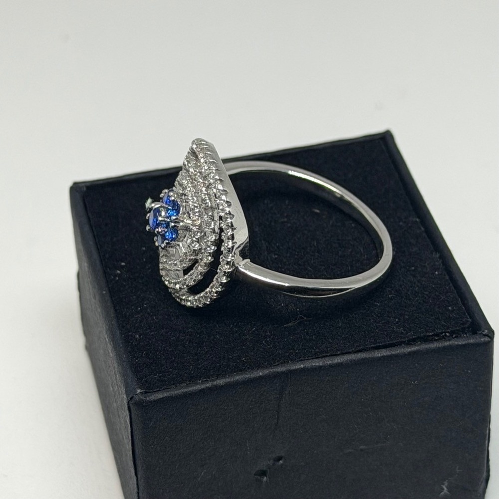 Sterling Silver 925 Blue CZ Concentric Circle Halo Ring Size 10 - Picture 6 of 13